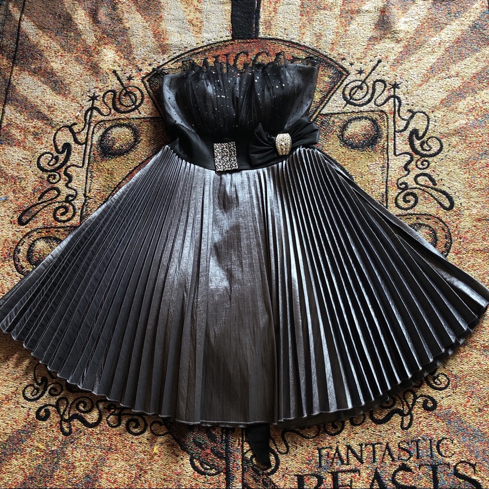 Metallic gun metal gray and black party dress